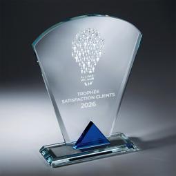 Trophée verre avec décor bleu <br> 2 tailles disponibles