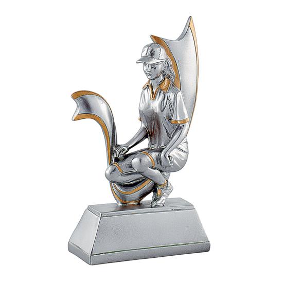 Trophée pétanque femme résine 18cm