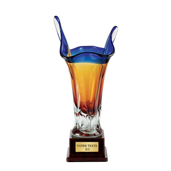 Trophées verre design bleu orange