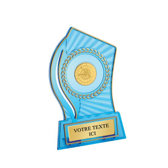 Trophée porte-centre plastique bleu or 11cm