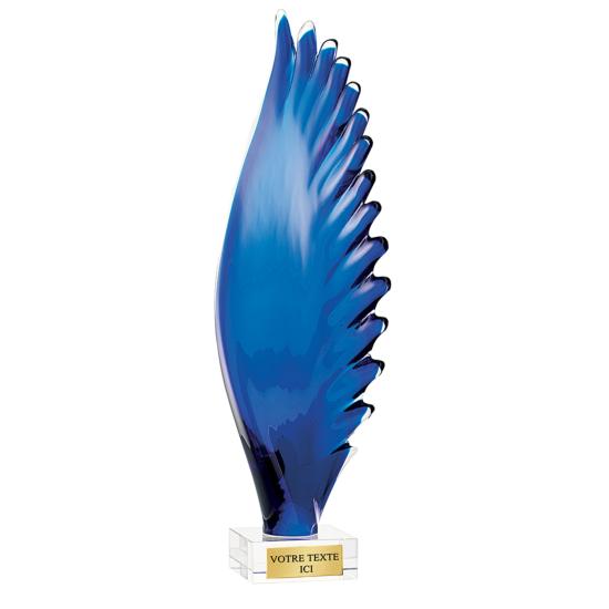 Trophées verre design bleu 36cm