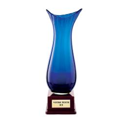 Trophée verre bleu soufflé