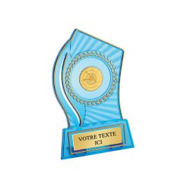 Trophée porte-centre plastique bleu or 11cm