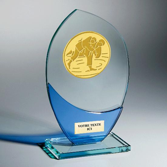 Trophée verre avec décor bleu<br>2 tailles disponibles