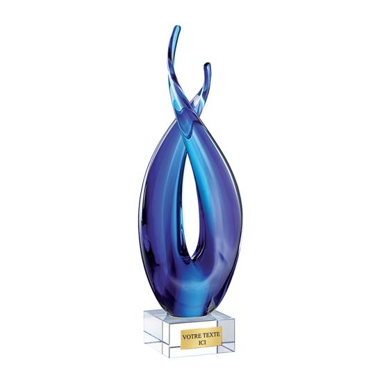 Trophées verre design bleu 27cm