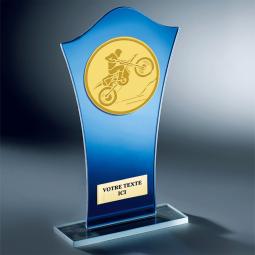 Trophées verre bleu personnalisé <br> 3 tailles disponibles