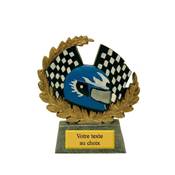 Trophée casque et drapeau résine 12cm