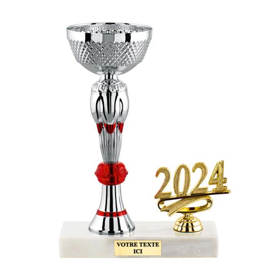 Trophée colonne argent rouge 22cm