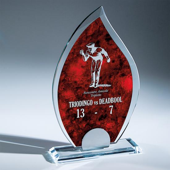 Trophée verre avec décor rouge 20cm - 4056C